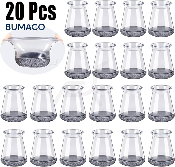 BUMACO Chair Leg Floor Protectors Chair Leg Protectors for Hardwood Floors Silicone Pads Covers to Protect Floors Clear-20 Pcs Universal XS (8/16"-15/16")