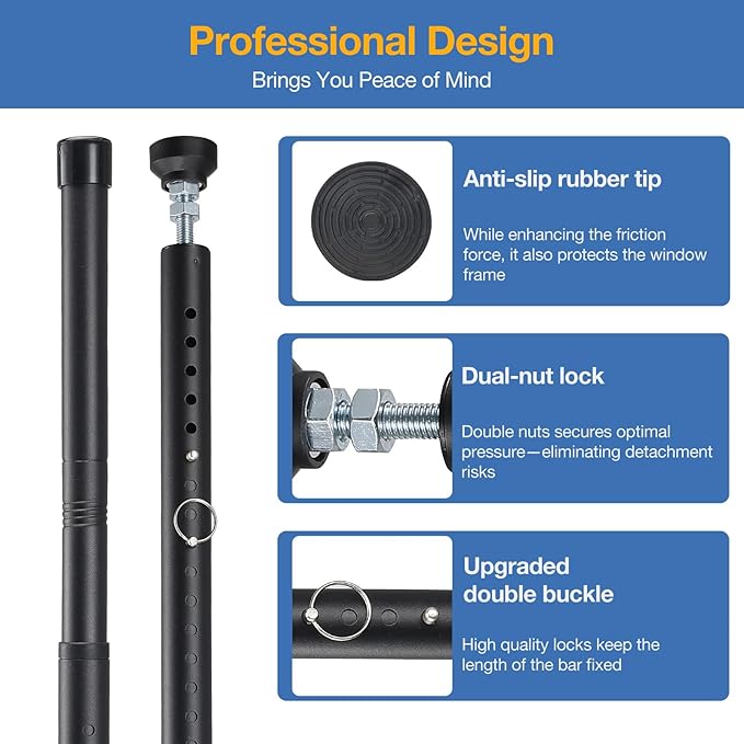 Sliding Door Security Bar, 3 Pack 18"-50" Adjustable Window Security Bars with Rubber Tips, Heavy Duty Door Jammer, Window Bars Security Inside, Window Lock Bar for Home Apartment Travel Patio (Black)