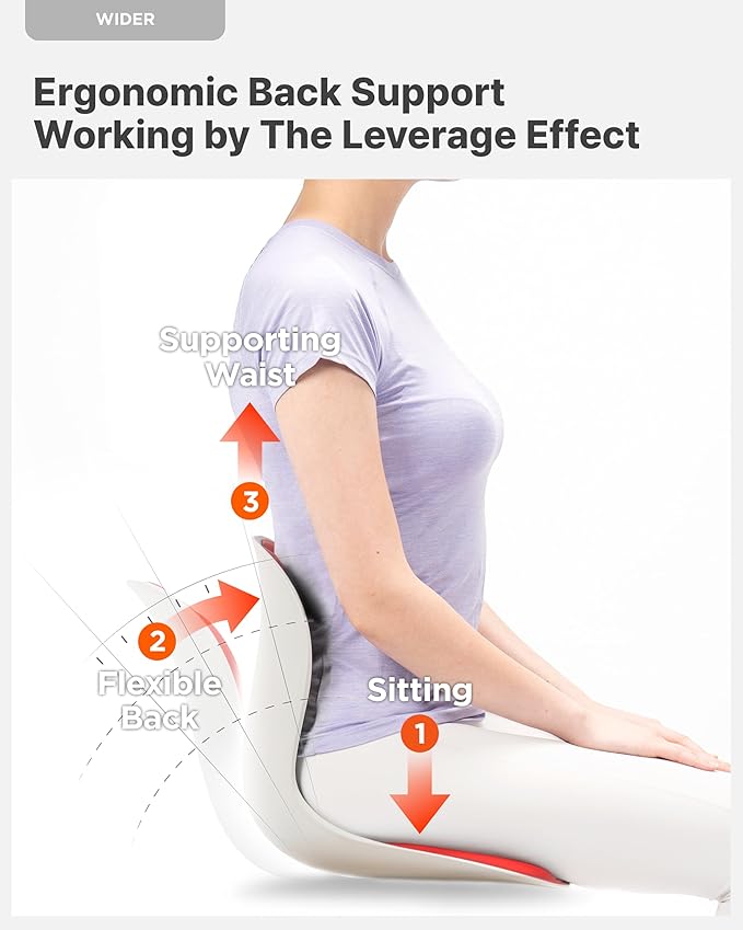 Curble Wider(Standard Wide) – Ergonomic Lower Back Support, Lumbar Support Back Posture Corrector for Low Back Pain Relief, Perfect for Home Office Desk Chair, and Floor Seat, Patented (Red)