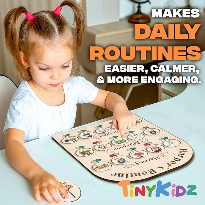 Personalized Wooden Daily Routine Chart, Visual Schedule, Routine Chart for Toddlers, Morning Bedtime Routine Chart for Toddlers (01)