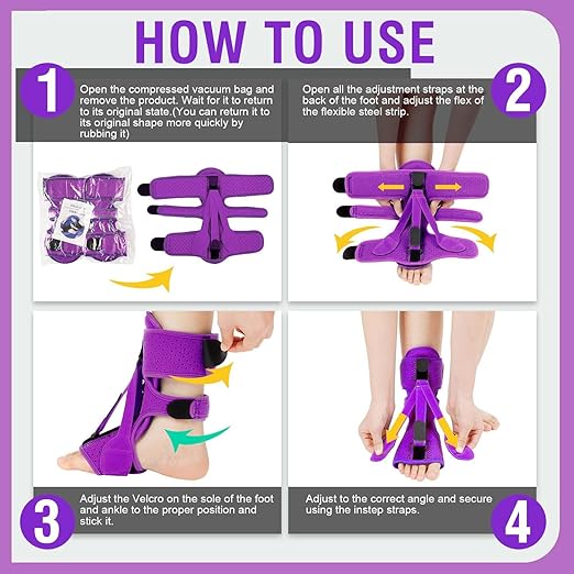 Plantar Fasciitis Night Splint-Upgrade 3 Adjustable Planter Facetious Relief Brace,Plantar Fasciitis Relief Women Men Straps,Support Relief Foot Drop Achilles Tendonitis Day Night(Purple-1PC)