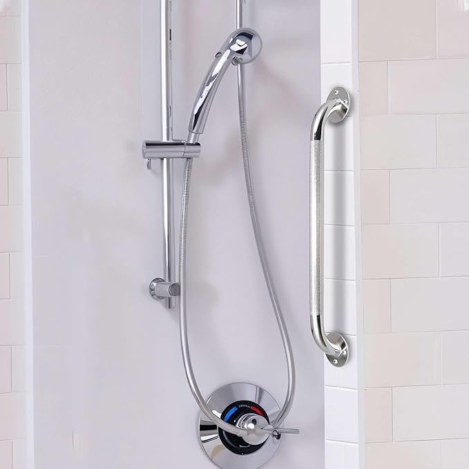 32 Inch Grab Bars for Bathtubs and Showers - Chrome Knurled Bathroom Safety Rail Handle - Non Slip Textured Grip Handicap Grab Bar for Seniors, 250 lbs Weight Support Capacity