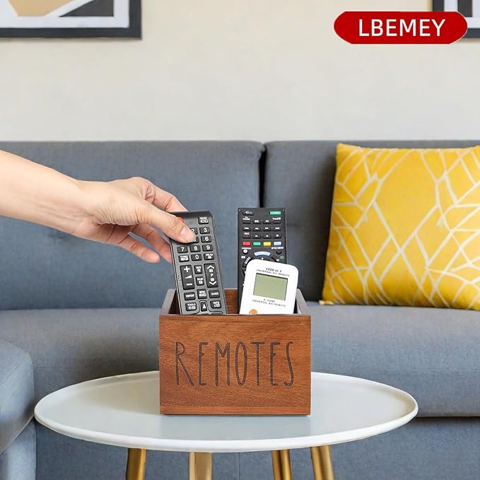 Acacia Wood Remote Holder, Control Organizer for TV - Home, Living Room, Bedroom - Wooden Remote Box (Brown, M, 3+ Remotes)