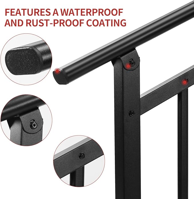 Hand Rails for Outdoor Steps,4 Step Stair Handrail & Indoor Stair Railing Kit，Metty Metal Railings for Outdoor Steps and Hand Rails for Seniors for Porch Railing -Blcak