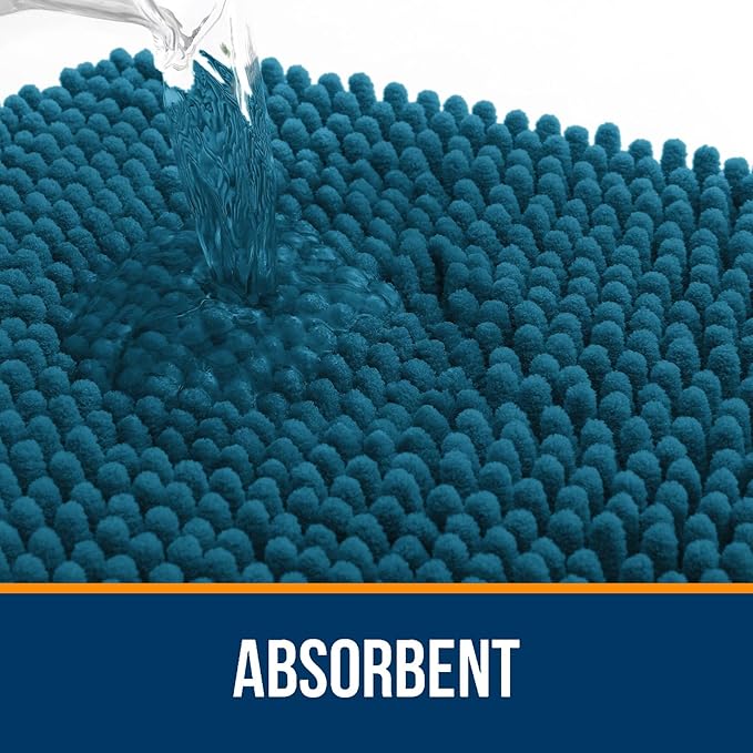 OLANLY Bathroom Rugs Sets 3 Piece, Soft Absorbent Chenille Bath Mats and U-Shaped Contour Toilet Rug, Quick Dry, Home Decor Accessories, Bath Mat Set for Floor (36"x24"+24"x16"+24"x20", Peacock Blue)