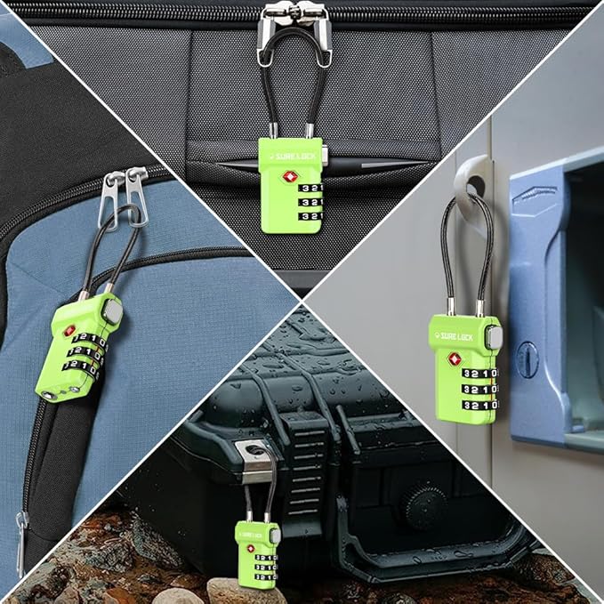 SURE LOCK TSA Approved 3-Digit Combination Luggage Locks – Open Alert Indicator, Re-settable Code with Zinc Alloy Body, Easy-Read Dials for Suitcase, Backpack, Gym Locker & Toolbox (Multiple Colors)