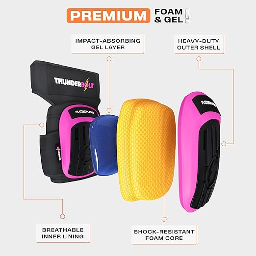 Thunderbolt Knee Pads for Men Construction Knee Pads for Work for Men and Women with Double Gel for Gardening Flooring Roofing Heavy Duty with Extra Thick Foam and Strong Adjustable Non-Slip Straps