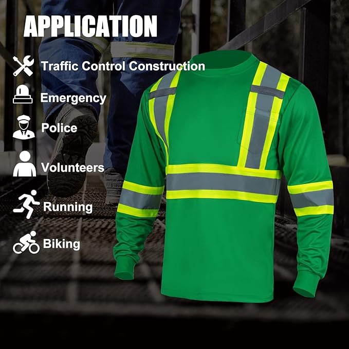 FONIRRA Hi Vis Shirts for Men Reflective ANSI Class 2 Safety Long Sleeve High Visibility Work Construction T Shirts
