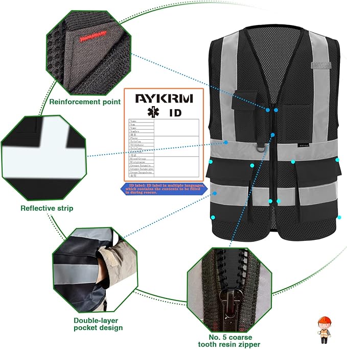 A-SAFETY Black mesh vest for work