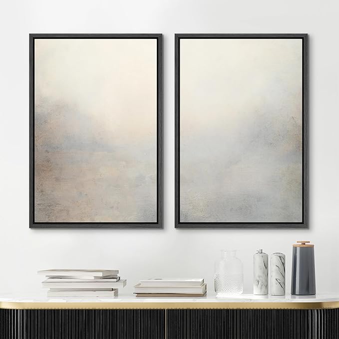 MUDECOR Framed Canvas Print Wall Art Soft Gradient Abstract Misty Landscape Illustrations Modern Art Decorative Bohemian Colorful Chic for Living Room, Bedroom, Office - 16"x24"x2 Black