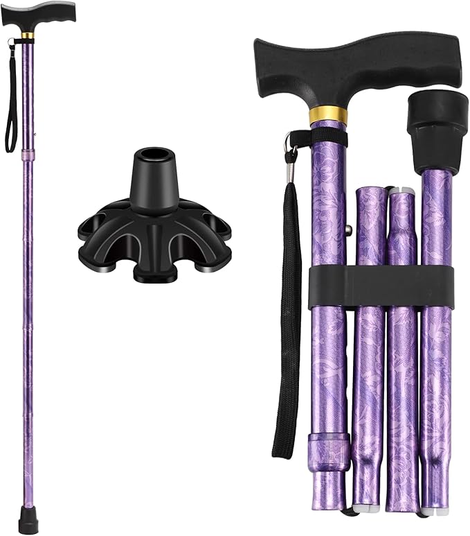 Walking Cane LIXIANG Cane for Man/Woman | Mobility & Daily Living Aids | 5-Level Height Adjustable Walking Stick | Comfortable Plastic T-Handle Portable Walking Stick Folding Cane