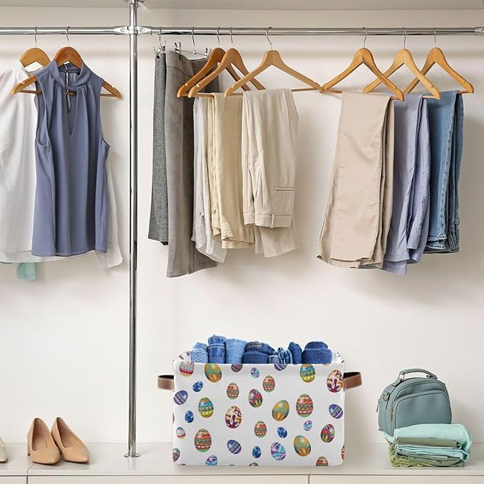 Easter Storage Basket Cube Storage Bins Organizer Bag Collapsible Closet Shelf Baskets with handle for Cloth Book 14.2×10.2×8.3 IN