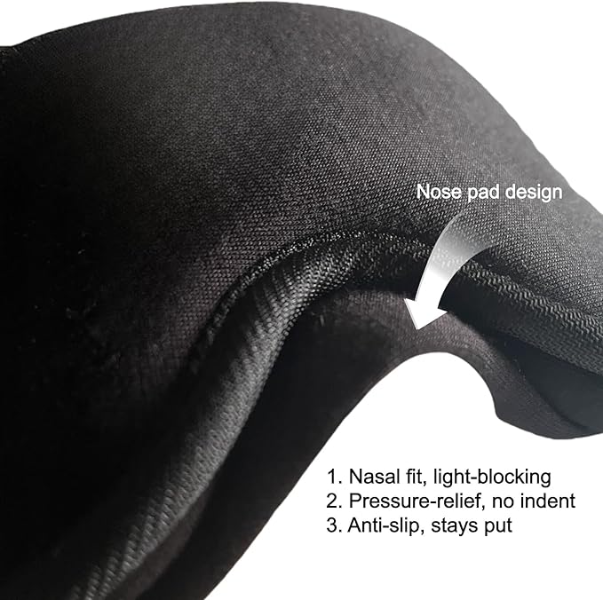 Sleep Eye Mask Soft Skin-Friendly 3D Blockout Eye Cover Light Blocking Blindfold Night Masks for Sleeping Women Men (Black, One Size)