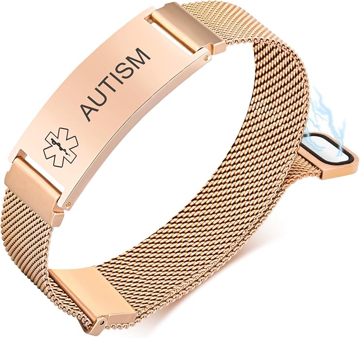 VNOX Medical Alert Id Bracelet for Men Women, Custom Engraving Adjustable Stainless Steel Customizable Mesh Emergency Survival Medic Bracelets Wristband Loop Band with Replacement Tag