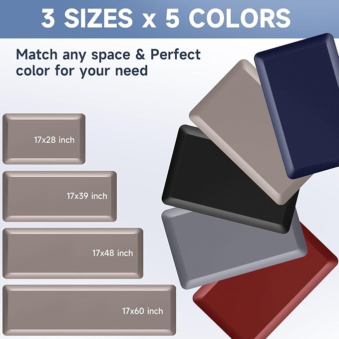 4/5 Inch Thick Kitchen Mat Anti Fatigue Mat Kitchen Rugs Kitchen Decor Non-Slip, Stain & Water Resistant, Kitchen Mats Desk Mat for Kitchen, Office, Workshop, Khaki, 17'' x 60''