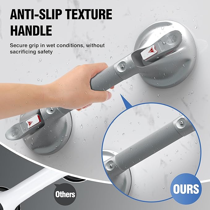 DAILYLIFE Shower Grab Bar for Bathtubs and Showers, 21 inch Heavy Duty Shower Handle with Strong Suction Cup, 300lbs Safety Shower Handrails for Seniors and Elderly, Silver(1 Pack)