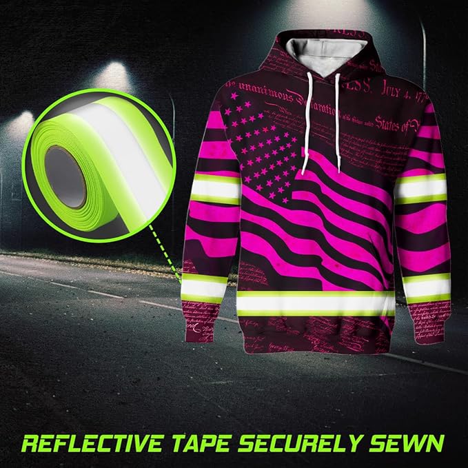 US Flag High Visibility Hoodie for Men Reflective Hoodie Safety Workwear for Worker Runner Patriotic ACC02