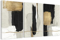 DUWQU 3 Piece Large Black and Gold Abstract Canvas Wall Art, Modern Black Gold and White Art Wall Decor, Minimalist Grey Beige Block Prints for Living Room Bedroom Office Home Decorations 24×36x3 In