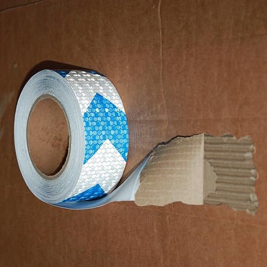 Reflective Tape Blue and White 2 inch X 166 feet, Outdoor Waterproof Hazard Conspicuity Warning Industrial Marking Tape