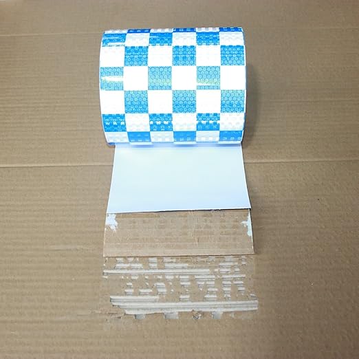 Reflective Tape Blue and White 6 inch X 66 feet, Outdoor Waterproof Hazard Conspicuity Warning Industrial Marking Tape
