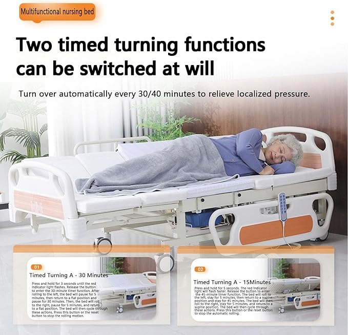 10 Function Electric Medical Beds with Lateral Tilting, Full Electric Hospital Beds for Home use with Air Cushion, IV Pole, Quiet Wheels, Up to 530 LBS