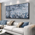 Wall Art Framed Artwork Blue And Gray White Tree Flower Landscape Decor Modern Canvas Wall Prints Abstract Wall Decor Suitable For Bedroom Apartment Office Wall Decor Can Be Hung 24"X48"