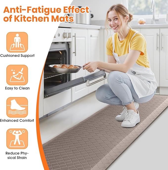 4/5 Inch Extra Thick Kitchen Mats for Floor,Non Slip Anti Fatigue Kitchen Rugs,Waterproof Stain Resistant Sink Mat,Cushioned Standing and Comfort Mats for Office (17"x60" Khaki)