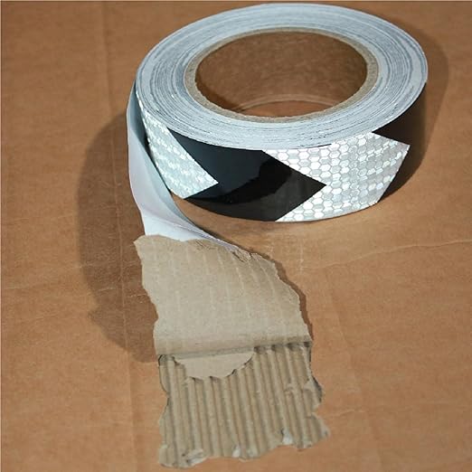 Black White Reflective Tape Outdoor Waterproof 1 inch X 166 feet, High Visibility Hazard Conspicuity Safety Industrial Marking Tape