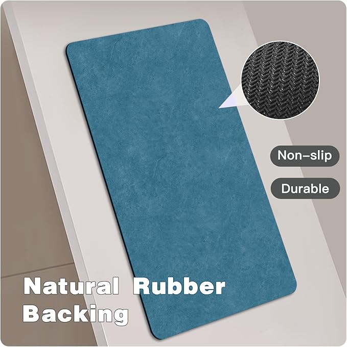 Bathroom Mat Quick Dry, Bathroom Rugs Non Slip Washable Thin Absorbent Bath Mat Fits Under Door Bathroom Floor Mat Perfect for Bath, Shower, or Sink 24"x60" Denim Blue