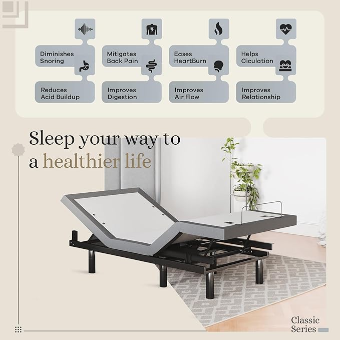 Sven & Son Classic Adjustable Bed Base, Head and Foot Lift, Massage, Under-Bed Lights, USB, Gel Memory, Zero Gravity Smart Frame - Twin XL
