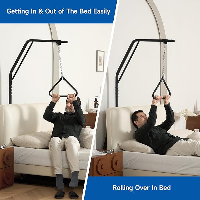 Bed Trapeze, Trapeze Bar for Bed Mobility Patient Aid Hospital Beds Triangle Pull Up Floor Stand Bar Heavy Duty for Elderly Assist Aid, Strong and Work Well