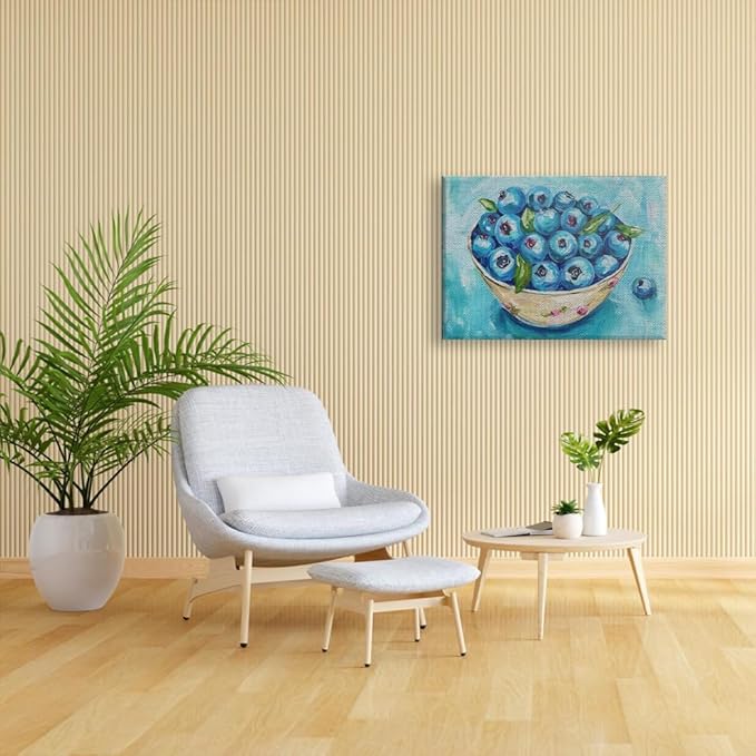 Elivita Fresh Blueberry Design 3 Horizontal Canvas Art Print Home Decor Pictures Poster for Bedroom Living Room Bathroom Office With Framed