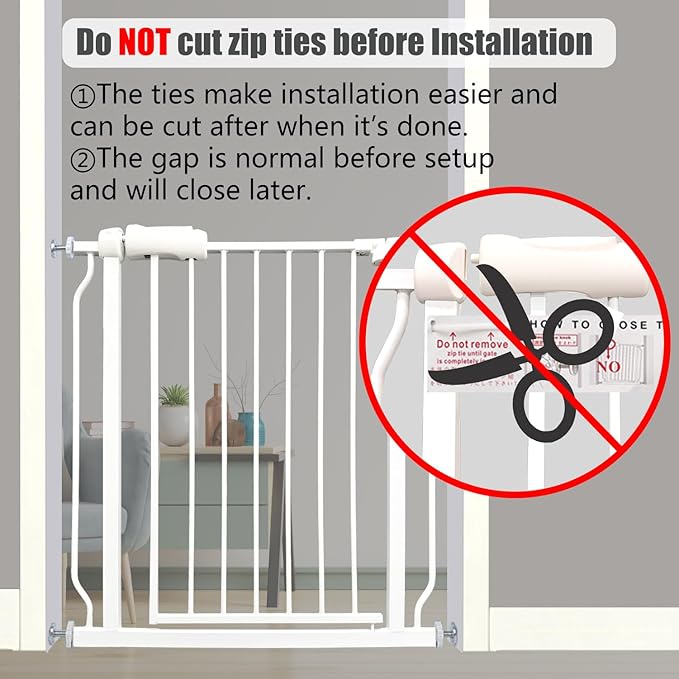 Heavy Duty Baby & Dog Safety Gate 86-104.7 Inch, White Metal, Tension Mounted No Drilling Pet Gate for Large Openings