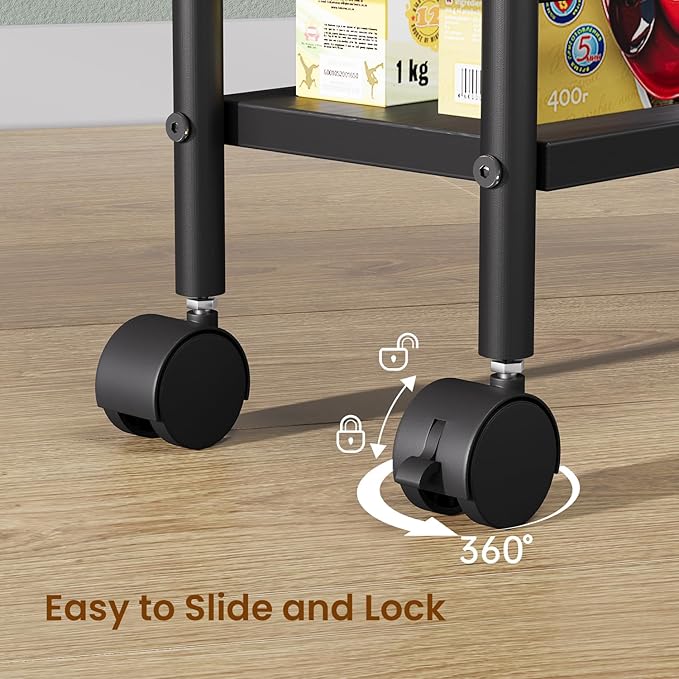 Slim Storage Cart, 4-Tier Narrow Rolling Cart with Handle, 5.9 Inches Deep, Slim Bathroom Shelf for Small Spaces, Kitchen, Dining Room, Living Room, Bathroom, Laundry Room, Black