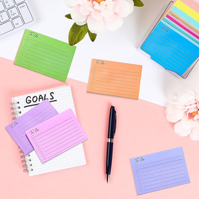Pajean 9 Pcs/450 Sheet to Do List Sticky Note 3x4 Inch Self Stick Pads with Line Colored Planner Sticky Note Adhesive Memo for Office, Meeting, School, Study, Home Reminder (Simple Colors)