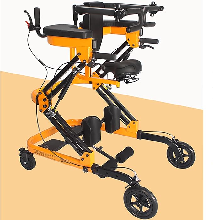 Adjustable Medical Walker with Stand-Up Support, Walking Frame, Adult Walker, Lower Limb Training, Home Rehabilitation Equipment, Multi-Function Mobility Aid with 4 Wheels (Yellow)