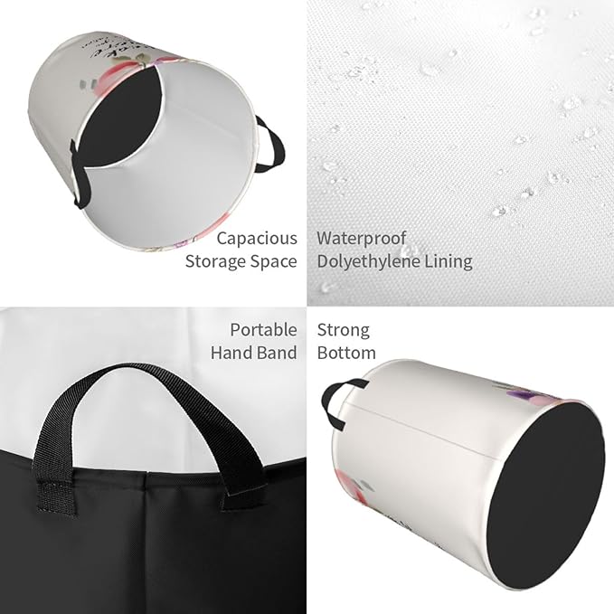 Laundry Basket Motivational Word Collapsible Large Capacity,63L Dirty Clothes Basket Durable Lightweight Hamper With Handles Ideal For Clothes,Toys Home Organization19.6in X 15.7in,