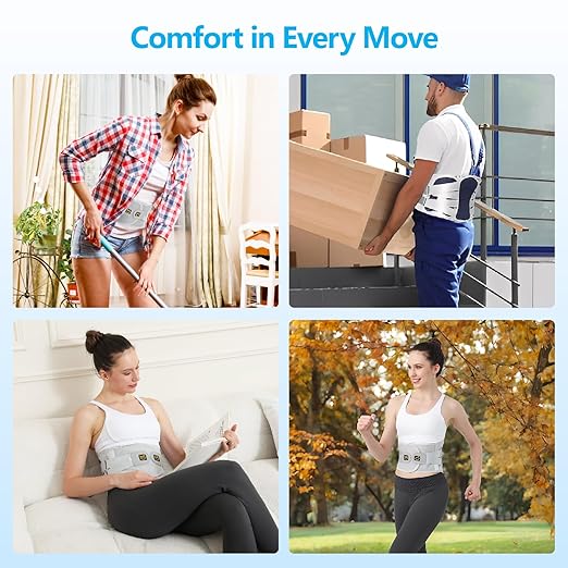 Back Brace for Men Lower Back Pain Relief, Adjustable Back Lumbar Support Belt for Women & Men, Sciatica, Scoliosis and Herniated Disc Relief with Ergonomic Breathable Pads & 5 Stays (L)