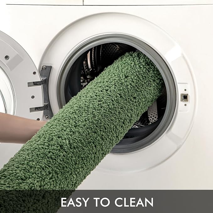 MIULEE Extra Thick Non Slip Bathroom Rug Shaggy Soft Bath Mat Plush Microfiber Absorbent Water for Shower Tub Machine Washable (Moss Green, 20x30 Inches)
