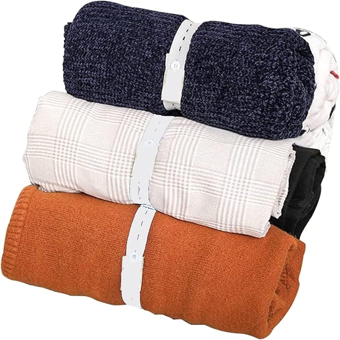 Elastic Band with Buttonholes, 20Pcs Closet Organizer for Bed Sheet, Clothes Organization System for Drawer, Blanket Storage Band, Wardrobe Space Saver for Bedding Comforter Sweater Towel, White