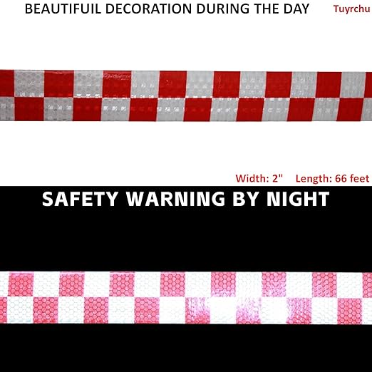 Reflective Tape Red and White 2 inch X 66 feet, Outdoor Waterproof Hazard Conspicuity Warning Industrial Marking Tape