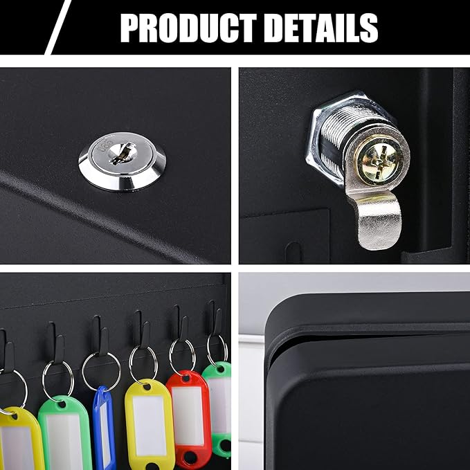 Key Cabinet Wall Mount with Key Lock, 28 Key Hooks & Tags Key Box, Steel Security Locking Key Cabinet, Storage Key Lock Organizer, Key Management Cabinet