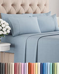 Queen 6 Piece Sheet Set - Cooling & Breathable Bed Sheets - Hotel Luxury Bed Sheets for Women, Men, Kids & Teens - Deep Pocket Bedding w/Easy Fit - Soft & Wrinkle Free - Queen Heathered Blue Sheets