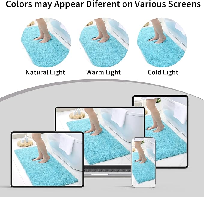 Bathroom Rug 20x32 Non Slip Fluffy Teal Bath Mat for Bathroom Floor Washable Plush Luxury Bath Rug for Tub Soft Shaggy Absorbent Shower Sink Mat