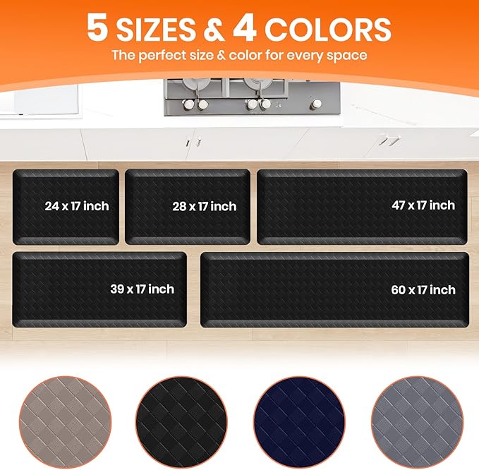 4/5 Inch Extra Thick Kitchen Mats for Floor,Non Slip Anti Fatigue Kitchen Rugs,Waterproof Stain Resistant Sink Mat,Cushioned Standing and Comfort Mats for Office (17"x47" Black)
