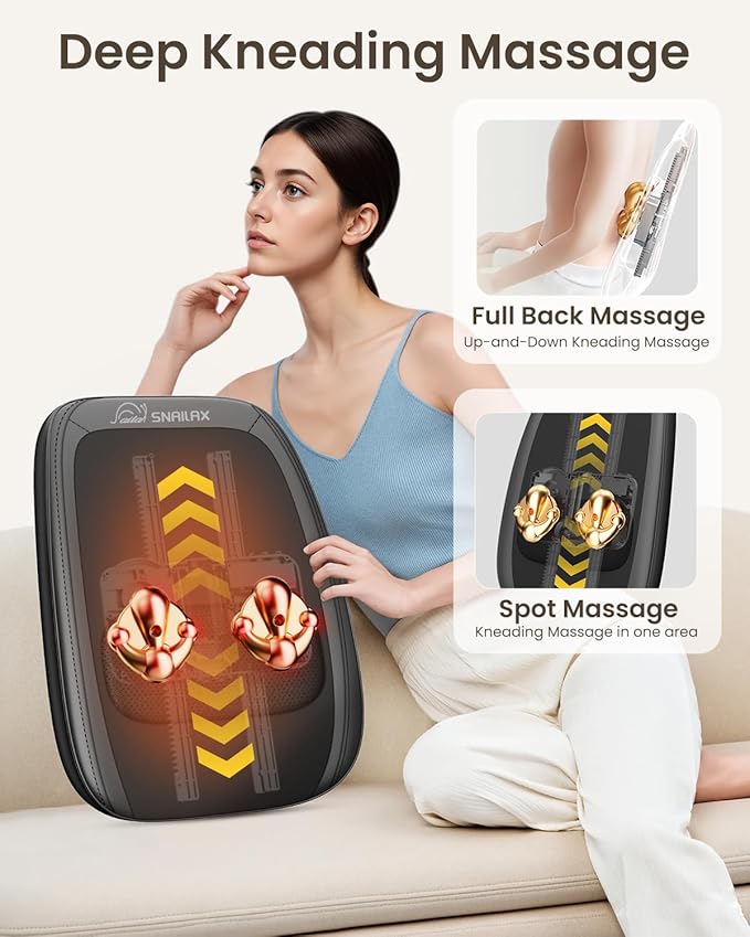Shiatsu Back Massager with Heat, Kneading Back Massager for Back Pain Deep Tissue, Chair Massage Seat Cushion, 4D Roller Travel Up & Down Massage for Full Back,Office Car,Home use, Gifts/Presents