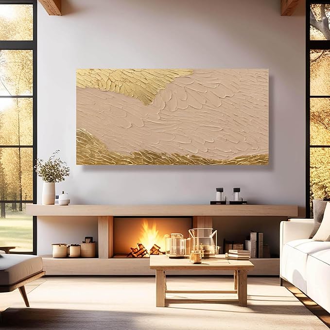 SOUGUAN Neutral Home Wall Decor Pink and Gold Wall Art Abstract Decorative Painting 24"x48" Large Pictures for Dining Room Artwork for Bedroom