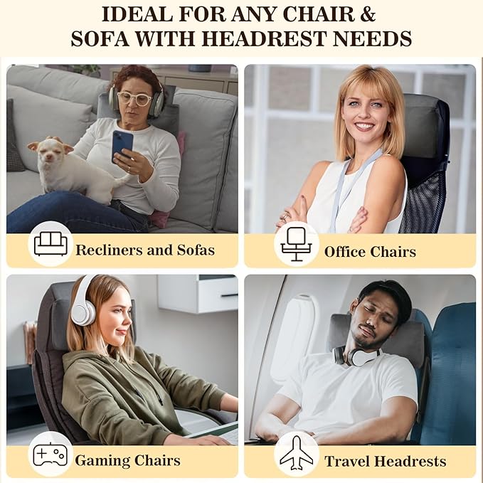 Recliner Headrest Pillow, Adjustable Neck & Head Support Pillow, Soft Velvet Non-Slip Headrest for Recliner, Couch, Chair, Sofa