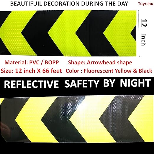 Reflective Tape Outdoor Waterproof 12 inch for Truck, High Visibility Hazard Conspicuity Warning Safety Industrial Marking Tape (66 feet)