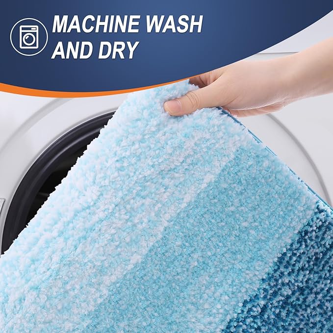 OLANLY Bathroom Rug Set 2 Piece, Soft Absorbent Microfiber Bath Rug Set, Non-Slip, Machine Wash Dry, Plush Shaggy Bath Mats for Bathroom (47"x20"+24"x16", Peacock Blue)